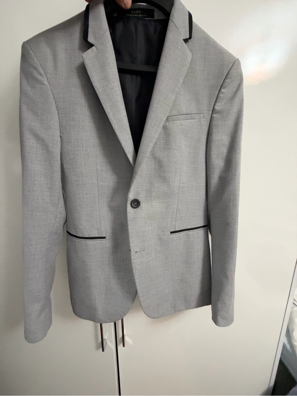Zara Men's 36 Light Gray Blazer with Black Trim - Zara